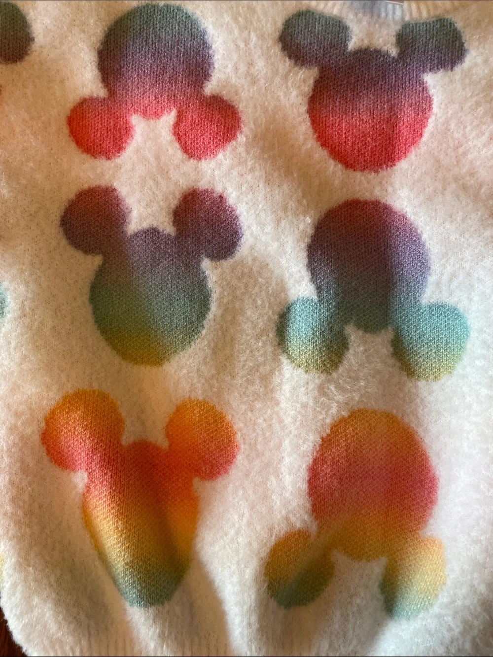 Disney White Crewneck Sweater with Multicolor Pastel Mickey Heads
